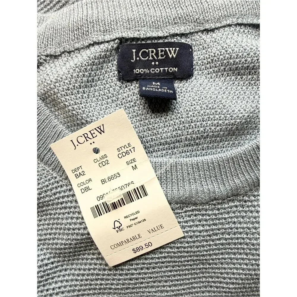 J.Crew Textured Cotton Crewneck Sweater Heather Light Blue NWT Sz Medium Knit